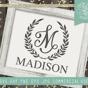 Inicial SVG archivo descarga instantánea, letras monograma fuente Svg, letras de lujo SVG, archivo de corte de letra personalizable, Laurel monograma svg dxf png