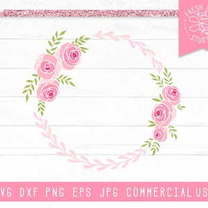 Krans SVG, Floral Monogram Frame Svg, Flower Wreath SVG, Circle Frame, Spring Monogram SVG voor baby meisje, Baby Shower Svg Monogram Dxf Png