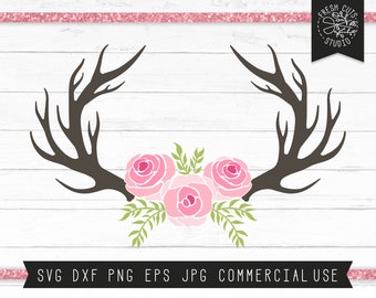 Floral Deer Antler SVG Cut File Instant Design Files for Cricut, Silhouette, Antler Flower svg, Rose Antlers svg, Antlers with Flowers svg