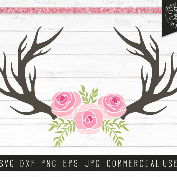 Floral Deer Antler SVG Cut File Instant Design Files for Cricut, Silhouette, Antler Flower svg, Rose Antlers svg, Antlers with Flowers svg