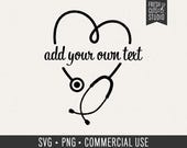 Heart Stethoscope Monogram Frame SVG Nurse Cut File for Cricut, Silhouette, Add your own Text, Doctor Vet Name Frame PNG for Commercial Use