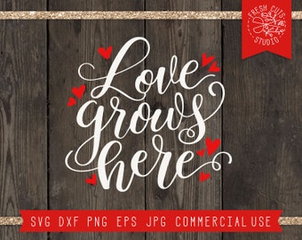 Love Grows Here SVG Quote, Love SVG Farmhouse Sign, Romantic Saying Svg, Valentines Day Svg, Valentine svg, Garden SVG Cut File for Cricut