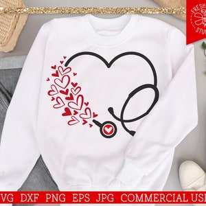 Valentine&#39;s Day Stethoscope SVG Heart Nurse svg Cut File for Cricut, Silhouette, Commercial Use, Heart Stethoscope SVG Png for Sublimation