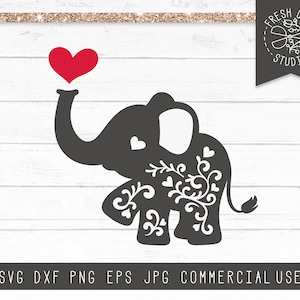 Elephant SVG Cut File for Cricut, Instant Download, Baby Elephant SVG, Baby Shower svg, Baby Boy Svg, Baby Girl Svg, Flourish SVG Heart