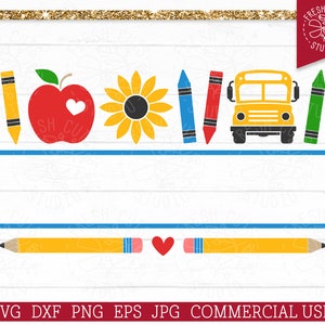 Schulmonogramm Rahmen SVG für Lehrer, Busfahrer Schneidedatei für Cricut, Silhouette, kommerzielle Nutzung svg, Split Frame, Sonnenblume, Buntstifte png
