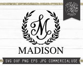Initial SVG File Instant Download, Monogram Letters Font Svg, Fancy Letters SVG, Customizable Letter Cut File, Laurel Monogram svg dxf png