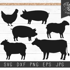 Ferme animal SVG fichiers pour Cricut, silhouette, animaux de ferme silhouettes, cochon SVG, SVG de porc, vache silhouette svg, SVG de mouton, ferme signe SVG png