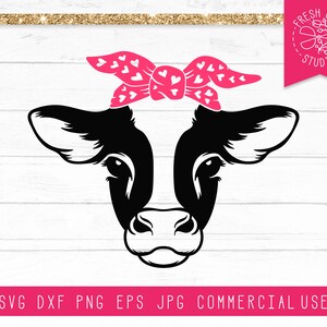 Cow SVG pour les filles, Saint-Valentin SVG Farm Valentine Cow Cut File pour Cricut, Silhouette, Cute Cow Svg, Cow Face, Girl Cow Head Bandana