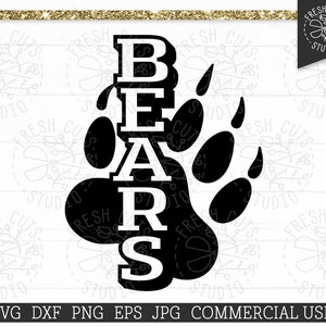Arquivo de corte SVG da equipe Bears para Cricut, Sports SVG Cuttable, Retro Team Design, Team Apparel, Uso comercial, Bears School Spirit, Football Paw