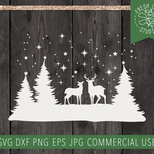 Winter Scene SVG Cut File for Cricut, Deer svg, Snowy Woods svg, Snowy Christmas Svg Scene, Pine Trees, Snow, Christmas Deer svg dxf png