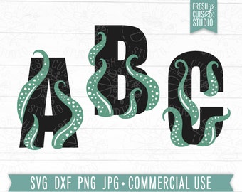 Tentacle Letters SVG, Octopus Alphabet Cut File Cricut, Silhouette, Squid svg, Tentacle Alphabet Font svg, Commercial Use