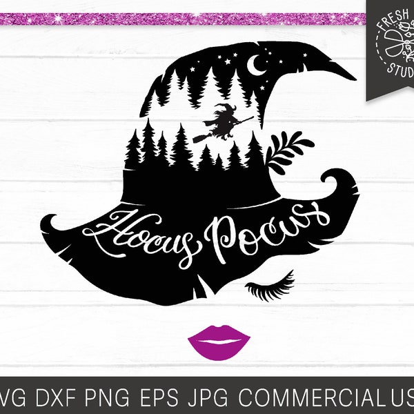 Pretty Witch SVG Png Dxf Halloween Flying Witch Svg, Rustic Halloween, Hocus Pocus SVG Cut File for Cricut, Commercial Use Sublimation Png