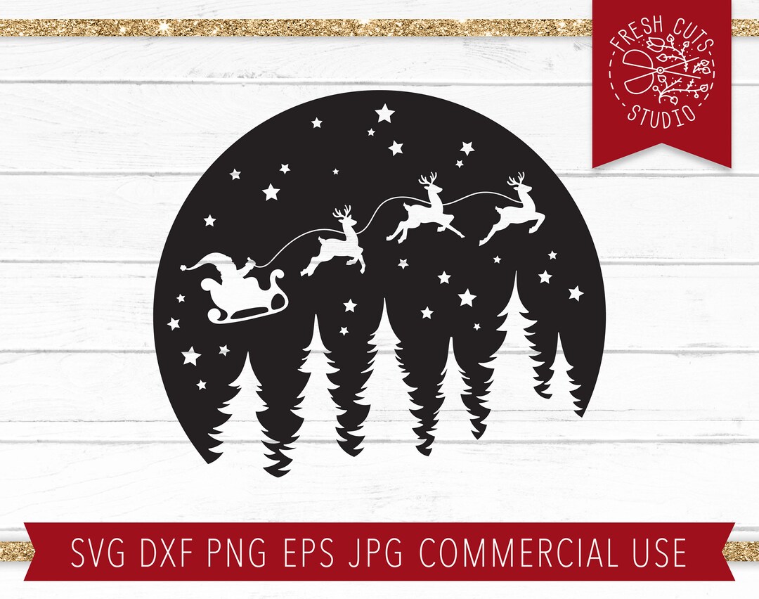 Santa SVG Cut File for Cricut, Christmas Scene Svg, Starry Winter Scene ...
