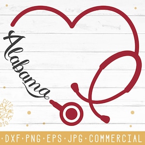 Alabama stéthoscope SVG infirmière Design Instant Download coupe de coeur de fichiers pour Cricut Silhouette Cameo, Dxf Png tout usage Commercial des cliparts