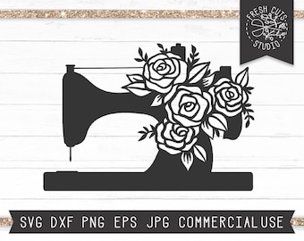 Download instantâneo de máquina de costura floral SVG, arquivo de corte SVG de máquina de costura para Cricut, costura svg, máquina de costura com flores svg, artesanato svg