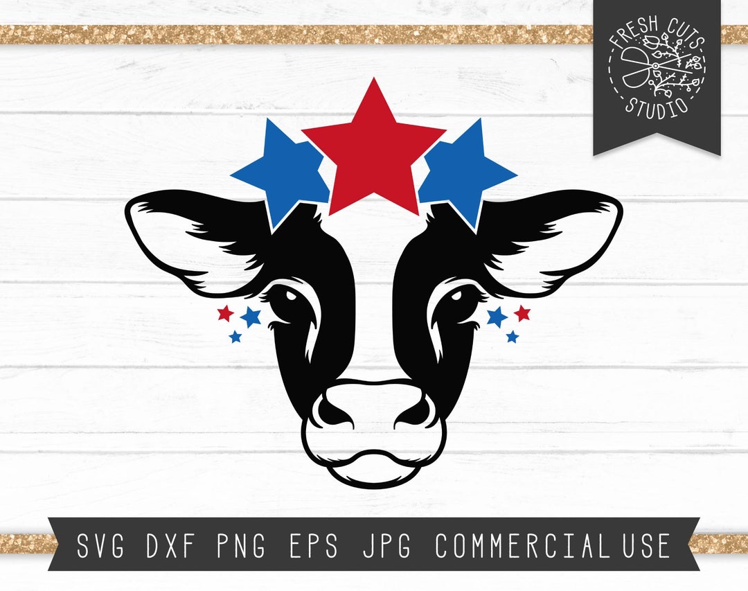 Cow SVG, Cow Head Svg, Fourth of July Svg, 4th of July SVG, Red White