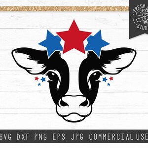 Cow SVG, Cow Head Svg, Fourth of July svg, 4th of July SVG, Red White and Blue SVG, Cow Face Svg Cut File for Cricut, Star Spangled Svg png