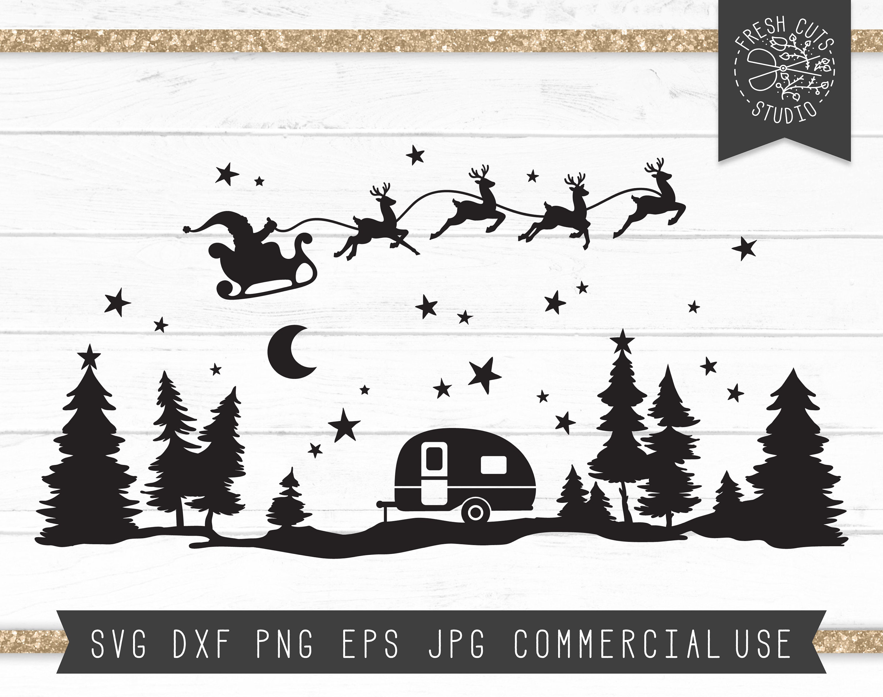 Download Christmas Svg Starry Forest Cut File Pine Forest Svg Santa Etsy