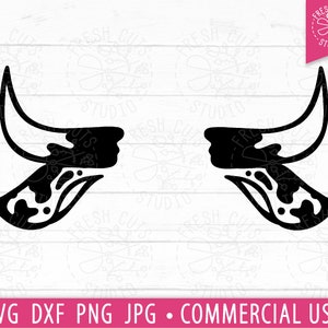 Cow Horns SVG Cut File Cricut and Silhouette, Western Clipart, Cow Ears, Heifer, Bull Horns svg, Cow Head Monogram Frame, png dxf jpg