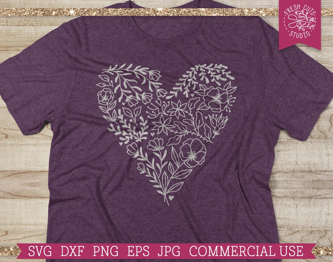 Flower Heart SVG Cut File for Cricut Silhouette, Floral Valentine Heart ...