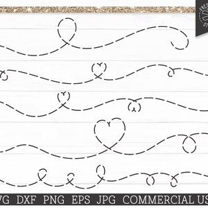 Heart Doodle Lines SVG, Dotted Lines SVG Cut File for Cricut, Line Dividers, Accent Flourishes, Heart Line Loops, Commercial Use png dxf eps