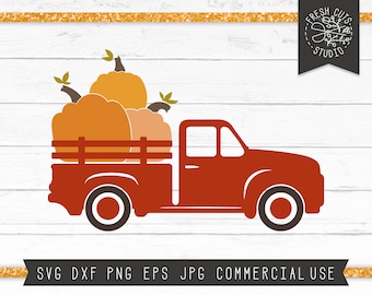 Red Farm Truck SVG, Pumpkin Truck SVG Cut File for Cricut and Silhouette, Pickup Truck Clipart, Vintage Truck, Autumn Harvest Pumpkin SVG