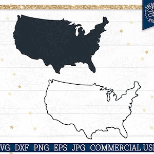 Arquivo de corte de silhueta SVG dos Estados Unidos da América para Cricut, clipart de contorno da América, formato dos Estados Unidos, mapa da América SVG