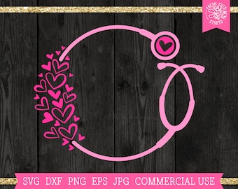 Valentines Day Stethoscope SVG for Nurse Cut File Cricut, Silhouette, Hand Drawn Heart svg, Circle Stethoscope Frame, Heart Stethoscope png