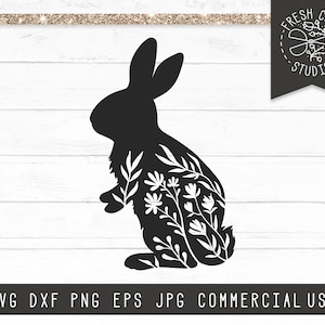 Coniglio SVG, Floreale Coniglio SVG, Coniglio Silhouette SVG Taglio file per Cricut, Fiore Coniglio Svg, Coniglio di Pasqua Svg, Farmhouse Hare Svg, Dxf png