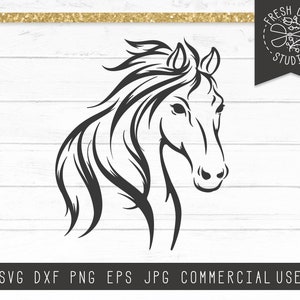 Paard SVG Instant Download gesneden bestand voor Cricut en silhouet, elegant paard ontwerp, handgetekende paardenhoofd Svg, boerderij, paard tekening Png Dxf