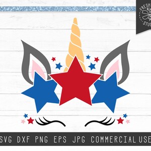Patriotic Unicorn Face SVG Kids 4th of July Cut File Girly Summer Independence Day Design for Girls