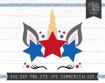 Patriotic Unicorn Face SVG Kids 4th of July Cut File Girly Summer Independence Day Design for Girls