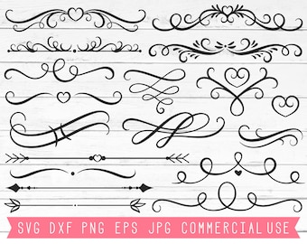 Flourish Svg Clip Art Digital Cut Files, Swoosh SVG, Swish Curly Curls SVG, Wedding Decorative Accents Doodles Clipart, Heart Swirls