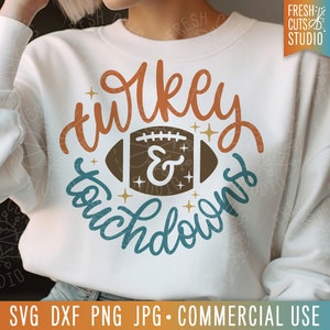 Turkey & Touchdowns SVG, Retro Football svg, Thanksgiving svg png, Turkey svg, Cute Football Shirt, Sublimation, png dxf, cut file cricut