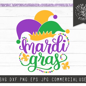 Mardi Gras SVG, Fat Tuesday svg, Mardi Gras Shirt Svg Cut File for Cricut, Jester Hat Svg, Instant Download, Fleur De Lis svg, Beads svg dxf