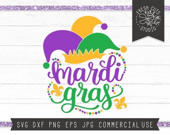 Mardi Gras SVG, Fat Tuesday svg, Mardi Gras Shirt Svg Cut File for Cricut, Jester Hat Svg, Instant Download, Fleur De Lis svg, Beads svg dxf