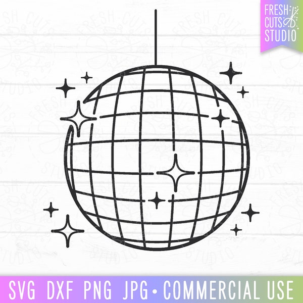 Disco Ball SVG Cut File, Disco Ball Clipart Image, Disco png, Disco Ball Drawing, Line Art, Minimalist Disco Ball Sparkle, Vector Disco Ball