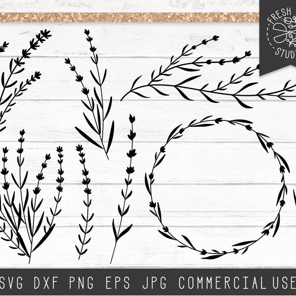 Lavender Flower SVG Cut File, Lavender SVG Wreath, Floral Silhouette Cutting Files for Cricut, Instant Download, Laurel svg, Flower Accents