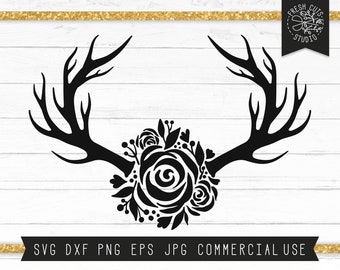 Floral Antler SVG Cut File for Cricut, Silhouette, Antler Flowers Svg, Deer Antler Svg, Instant Download, Rustic Deer Antlers Cutting Files