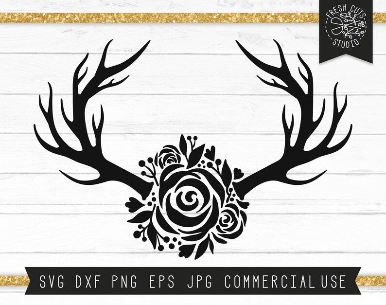 Download Floral Antler SVG Cut File for Cricut Silhouette Antler | Etsy