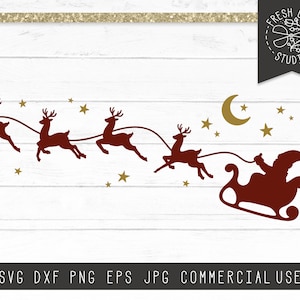 Santa Sleigh SVG, Reindeer Silhouette, Santa's Sleigh Silhouette, Santa Svg, Santa Silhouette, download instantâneo de arquivos digitais para Cricut