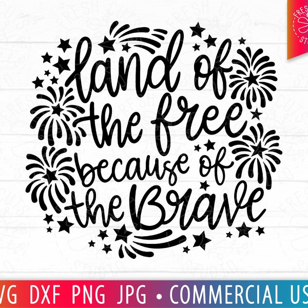 Land of the Free Because of the Brave SVG, 4th of July SVG, America svg, 4th of July svg Hand Lettered, Freedom, Veterans svg, Patriotic svg