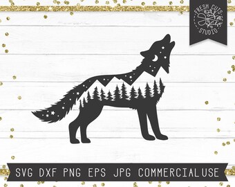 Wolf SVG Howling Wolf Cut File for Cricut, Wolf Silhouette, Mountain svg, Pine trees svg, Forest svg, Wolf in the Woods, Vinyl Decal Svg dxf