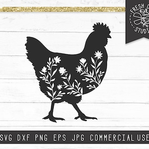 Blumen Huhn Silhouette SVG-Datei Sofort-Download, Huhn SVG-Schnitt-Datei für Cricut, Huhn-Svg-Datei, Hühnerfarm svg, Blumen Huhn svg dxf