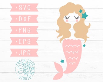 Mermaid Girl Summer SVG Cut File for Cricut and Silhouette Instant Download Digital Design Mermaid Cutting File SVG for Girls, Beach, Blond