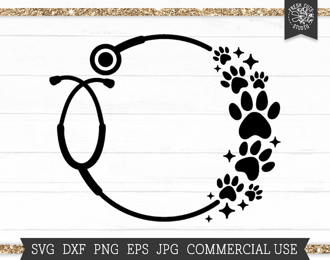 Paw Stethoscope SVG, Veterinarian SVG Cut File Cricut, Silhouette, Circle Stethoscope Monogram