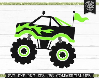 Monster Truck SVG, Monster Truck Shirt Design Monster Truck with Flames Svg for Boys Cut File for Cricut Silhouette, Layered dxf png eps jpg