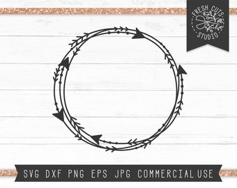 Arrow Monogram Frame SVG Cut File Instant Download, Boho Frame Svg, Arrow Wreath Svg, Circle Frame Svg Files for Cricut, Silhouette Svg Png