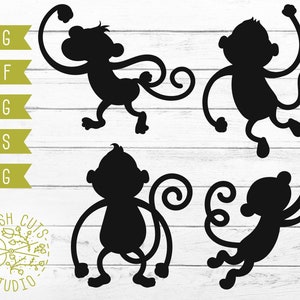 Cute Monkey SVG Silhouette Cut Files, Monkey Clipart Vector Dxf Cutting Files, for Cameo Cricut Vinyl Decal Stickers, Scrapbook Monkey PNG