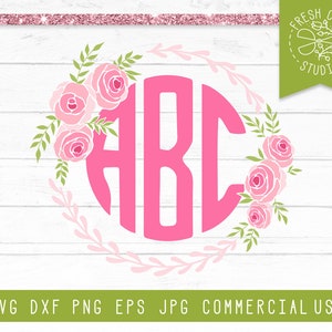 Wreath SVG, Floral Monogram Frame Svg, Flower Wreath SVG, Circle Frame, Spring Monogram SVG for baby girl, Baby Shower Svg Monogram Dxf Png